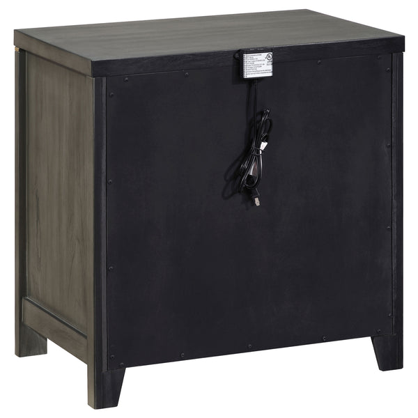 English Elm Herndon Grey 2-Drawer Nightstand with USB Port, Brass Accents & Wood Grain Finish for Modern Bedrooms B062P299925