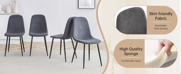 English Elm Table and Chair Set Round Tempered Glass Top with X Base and Four Pu Leather Seats Black,Dark Gray W1151S04381