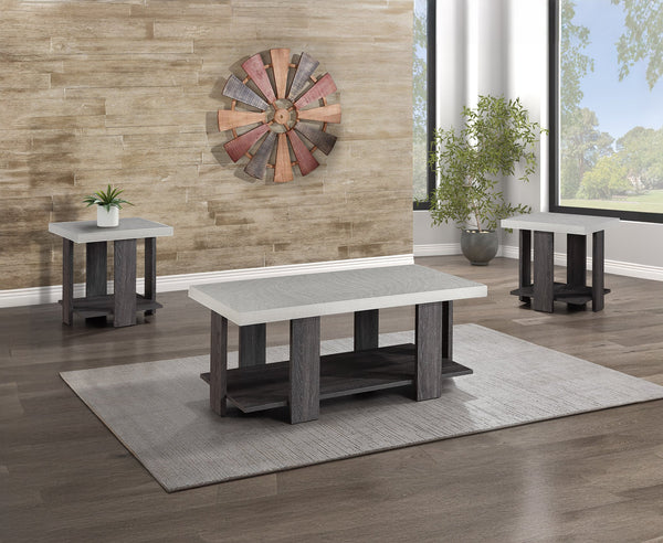 English Elm Gray 3-Piece Cocktail Set – Modern Wooden Coffee Table & 2 End Tables, Sleek Living Room Trio B011P244318