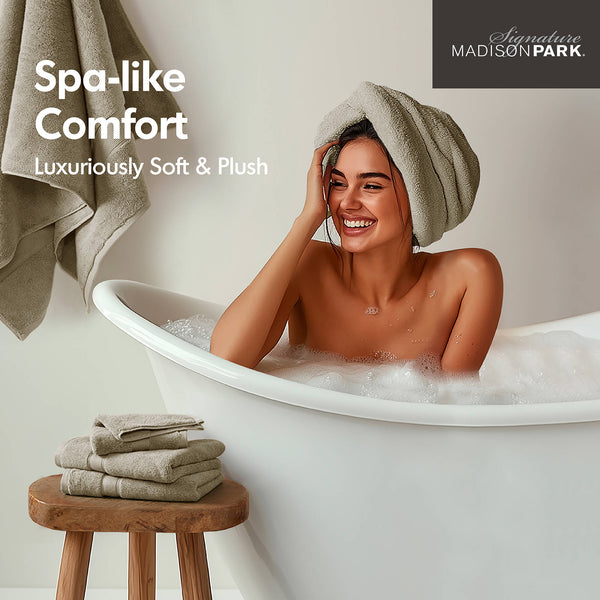 JLA Home Madison Park Signature - Ultra-Soft 100% Cotton Towels with 800 GSM Plush Pile, Antimicrobial Finish and Oeko-Tex Safety Beige MPS73-424