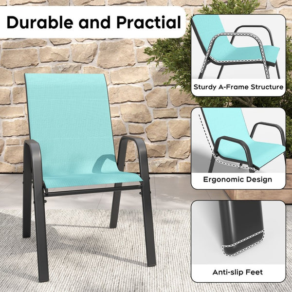 English Elm 7-piece Outdoor Dining Set with Wood-grain Steel Table Umbrella Hole Six Ergonomic Chairs Black,Sky Blue W3979S00045