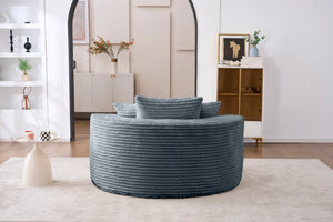English Elm Accent Round Swivel Lounge Chair Corduroy Upholstered Oversized Seat for Bedroom or Living Room Grey W1752P422111