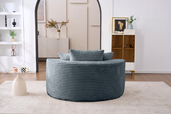 English Elm Accent Round Swivel Lounge Chair Corduroy Upholstered Oversized Seat for Bedroom or Living Room Grey W1752P422111