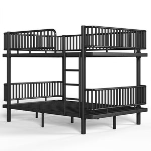 English Elm Queen Over Metal Bunk Bed Convertible Platform Frame with Safety Guardrails Black W5305S00063