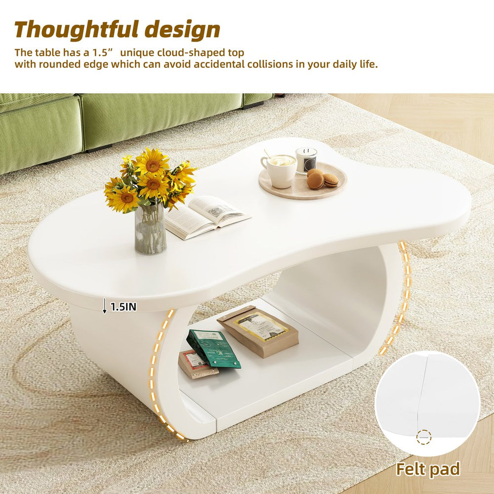 English Elm ON-TREND Cloud Coffee Table with Curved Legs, 1.5" Thick Round-Edge Top, Lightweight Stylish Accent for Living Room White N721P262567K