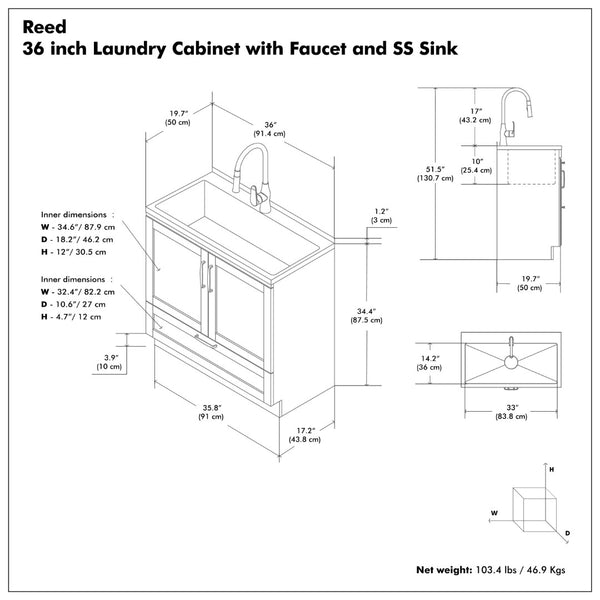 English Elm Hennessy Shaker Cabinet Utility Sink Stainless Steel Basin Laundry Room Setup B136P427209