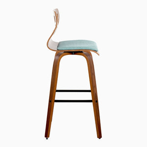 English Elm Fixed-height Swivel Barstools Walnut Legs Teal Upholstery Mid-century Modern Set of 2 B202S02185