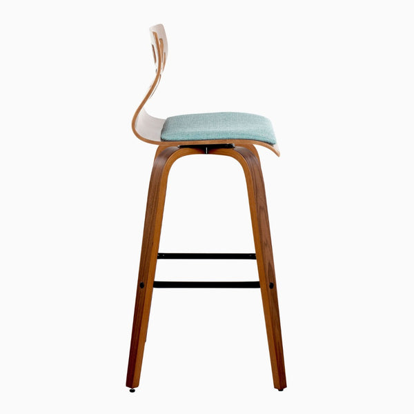 English Elm Fixed-height Swivel Barstools Walnut Legs Teal Upholstery Mid-century Modern Set of 2 B202S02185