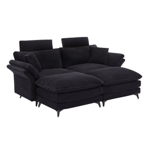 English Elm Deep Seat Sectional Sofa - Plush Black Corduroy Couch With Ottomans For Modern Living Spaces W2120S00001-GIGA