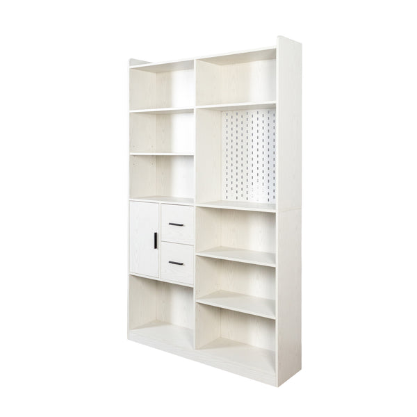 English Elm Bookshelf 79" Tall 9-Shelf White Pegboard Bookcase with 3 Deep Drawers, Modern Wide Storage Unit W331P295438