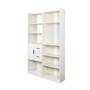 English Elm Bookshelf 79" Tall Modern White Pegboard Bookcase with 9 Shelves, 3 Deep Drawers & Customizable Display W331P295438