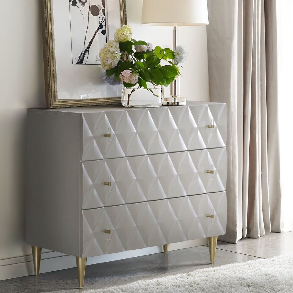 English Elm Metallic Silver and Champagne Console Cabinet with 3 Drawers, Modern Decorative Pattern, Durable Storage (36.5"W) B062P209180