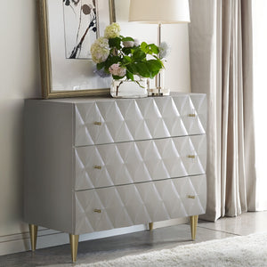 English Elm Metallic Silver and Champagne Console Cabinet with 3 Drawers, Modern Decorative Pattern, Durable Storage (36.5"W) B062P209180