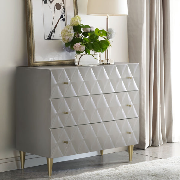 English Elm Metallic Silver and Champagne Console Cabinet with 3 Drawers, Modern Decorative Pattern, Durable Storage (36.5"W) B062P209180
