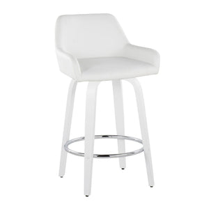 English Elm Fixed-height Swivel Counter Stools with Faux Leather Seats and Chrome Footrest Set of 2 White B202S01817