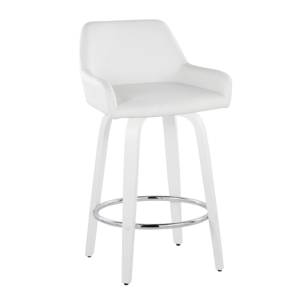 English Elm Fixed-height Swivel Counter Stools with Faux Leather Seats and Chrome Footrest Set of 2 White B202S01817