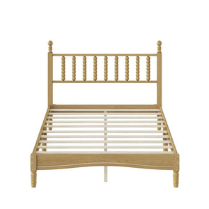 English Elm Full Size Rubberwood Platform Bed Gourd Headboard Retro Bohemian Bedroom Frame N733P338317M