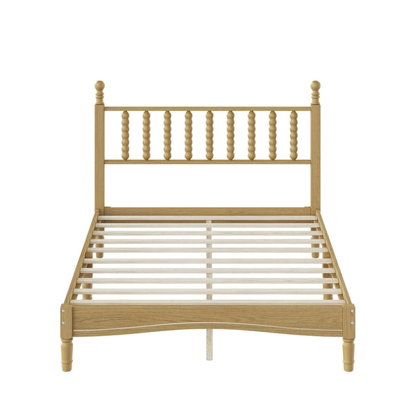 English Elm Full Size Rubberwood Platform Bed Gourd Headboard Retro Bohemian Bedroom Frame N733P338317M