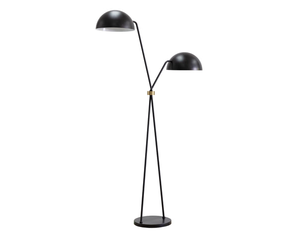 Sunpan Faven Floor Lamp - Modern Dual-Domed Design with Sturdy Iron Base for Stylish Indoor Illumination Black