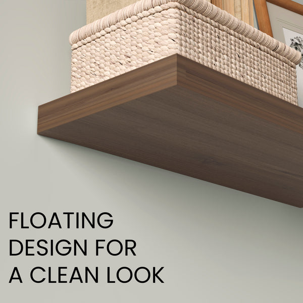 English Elm Floating Shelves Set Of 2, Light Brown Engineered Wood, Modern Minimalist Design For Clutter-Free Walls B097P369453