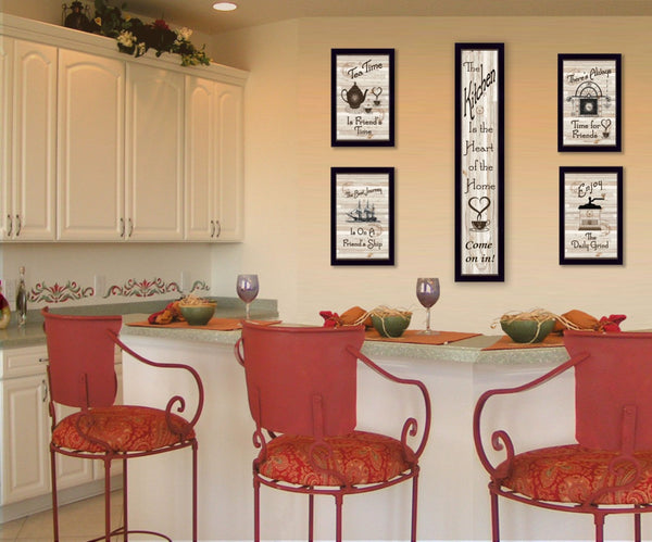 English Elm "kitchen Friendship" Vertical 5-piece Framed Vignette Set with Matte Black Wood Panels B06787050