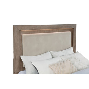 English Elm Gibbons Queen Storage Bed with Led Headboard and Four Drawers in Warm Oak Veneer B062S01577