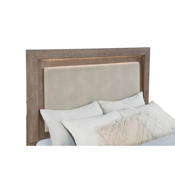 English Elm Gibbons Queen Storage Bed with Led Headboard and Four Drawers in Warm Oak Veneer B062S01577