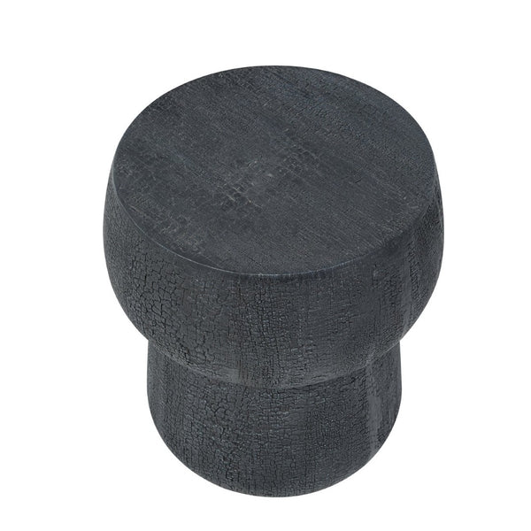 English Elm U_style Outdoor Concrete Accent Table Sculptural Double Barrel Mgo Weathered Patio Stool Black N711P422075B
