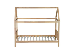 English Elm Twin House Bed with Headboard and Footboard — Space-Saving Rubberwood Frame, Playful Architectural Design White Oak W504P225961