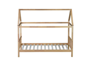 English Elm Twin House Frame Bed Solid Rubberwood Pitched Roof Headboard Kids Room White Oak W504P360081