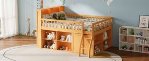English Elm Full Size Kids Loft Bed with Led Headboard Open Shelving and Natural Wood Frame Natural N7090005024N