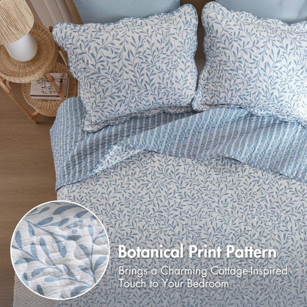 English Elm 5-piece Cotton Dobby Botanical Duvet Set with Embroidered Coastal Throw Pillows B035P463290