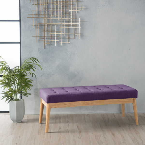 English Elm Christopher Knight Home® - Ottoman Saxon Bench in Purple — Mid-Century Tufted Fabric Seat, Solid Birch Legs, Plush 43.5" x17" N757P248081P