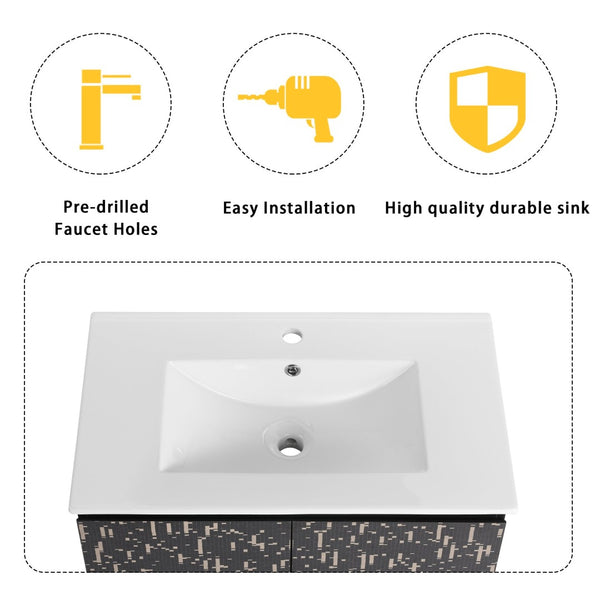 English Elm 30'' Floating Wall-Mounted Bathroom Vanity With Ceramic Sink & Soft-Close Doors For Modern Spaces P3 W999S00211-GIGA