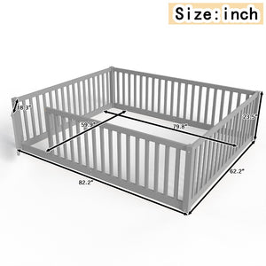 English Elm Queen Kids Floor Bed Pine Wood Frame with Safety Rails Door and Low Profile Design Gray W1580P418053