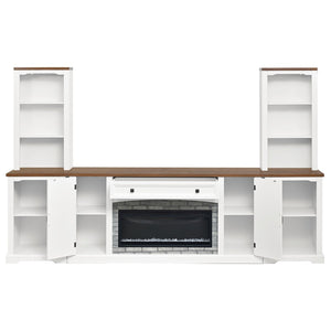 English Elm 3-piece Farmhouse Entertainment Center with Curved Cabinets Walnut Mdf Modular Living Room White N721S000072K