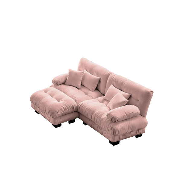 English Elm Cloud Couch Sectional Sofa – Chic Chenille 2-Seater With Lumbar & Throw Pillows, Modular Design W714S01008