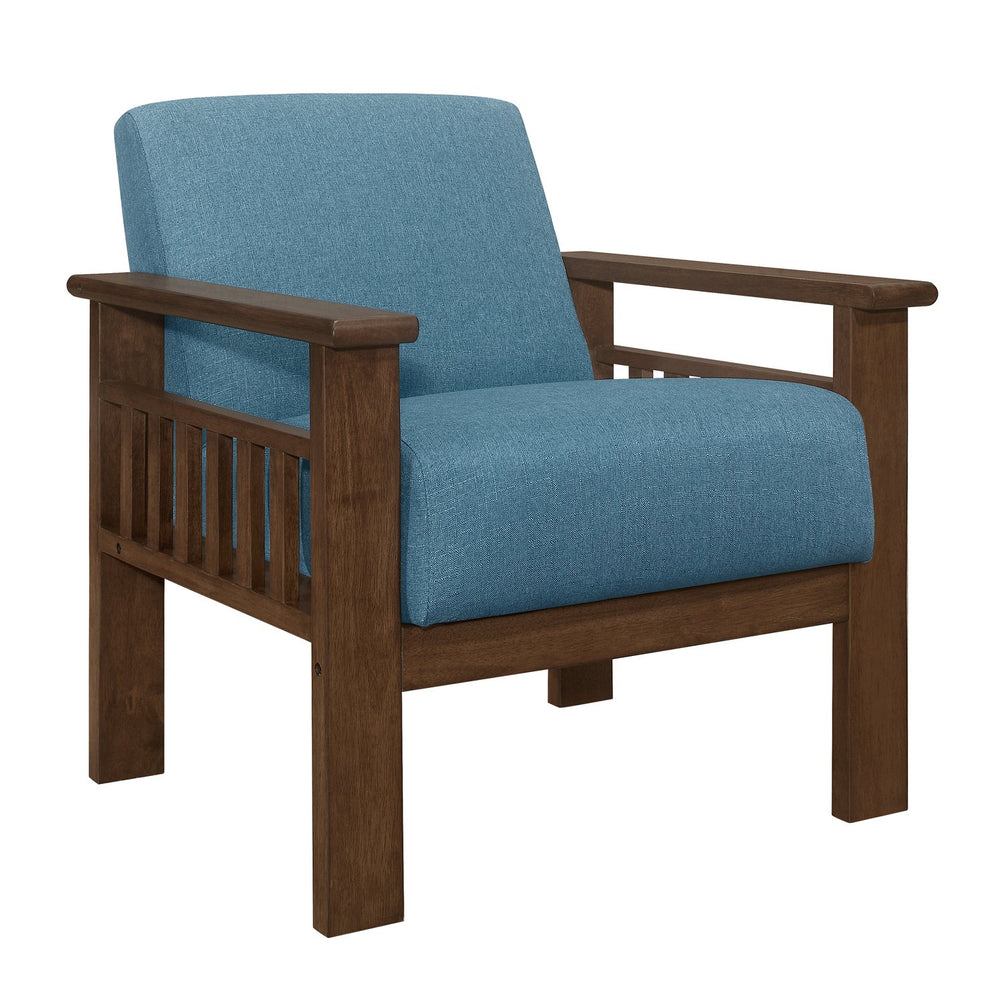 English Elm Blue Helena Accent Chair Walnut Finish Solid Wood Vertical Slat Arms Storage Padded Blue Fabric Upholstery Durable Comfort B011P256308