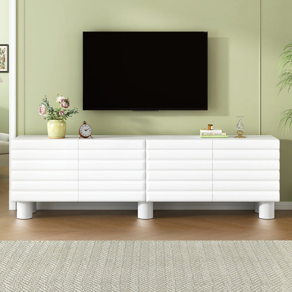English Elm Stylish Thick Wavy Door TV Cabinet with Adjustable Shelves, Cable Management, Sturdy Legs, Modern Media Console White N721P350797K