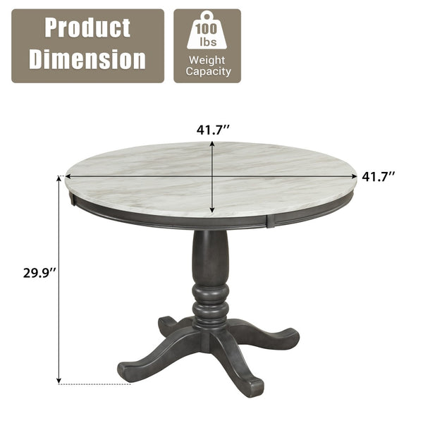English Elm Dining Table Round Faux Marble Top with Rubberwood Legs for Kitchen or Small Space SG000347AAA
