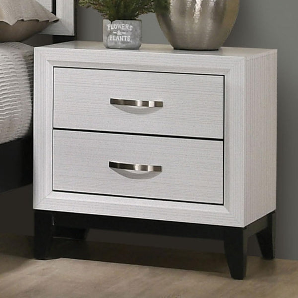 English Elm Contemporary Glam Nightstand Glossy White Lacquer Chrome Legs Dovetail Drawer Bedroom White B2741P435309