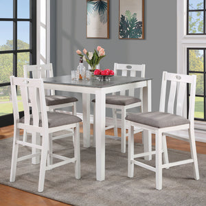 English Elm White 5pc Counter Height Dining Set with Two-Tone Gray Linen Seats, Solid Wood Table & Keyhole Chairs B011P230002