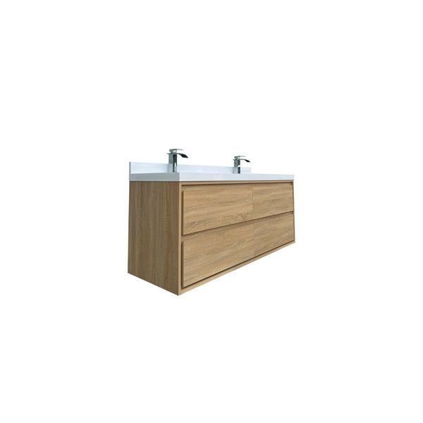 English Elm 60"w Floating Double Sink Vanity White Stone Top Soft Close Drawers Bathroom T3785S00019