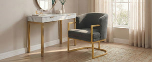 English Elm Modern Faux Fur Accent Chair Plush Upholstered Seat with Gold Iron Legs for Any Room Grey N763P360688E