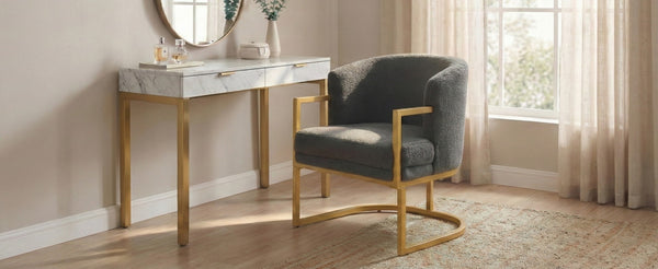 English Elm Modern Faux Fur Accent Chair Plush Upholstered Seat with Gold Iron Legs for Any Room Grey N763P360688E