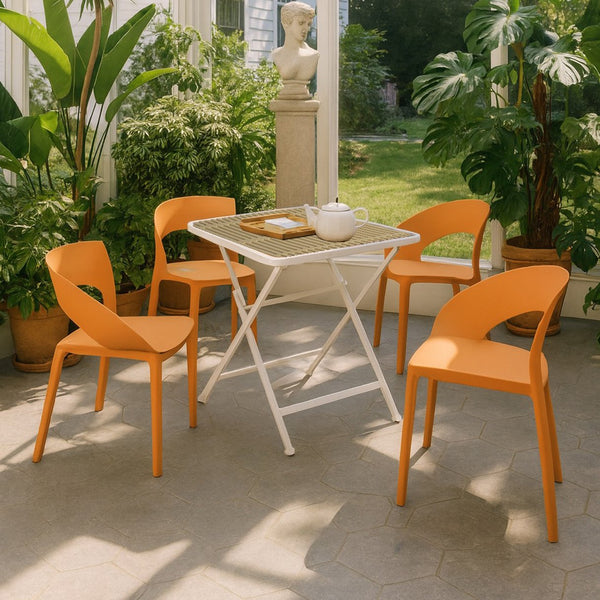 English Elm Tropical 4-Chair and Table Set — Weatherproof Polypropylene Seating with Powder-Coated Metal Legs, Ergonomic Design khaki,Tropical Orange,White W3450S00046