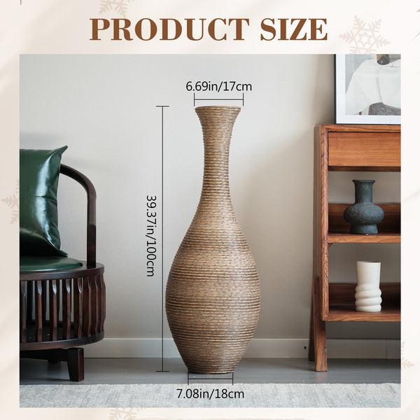 English Elm 39-inch Tall Artificial Rattan Floor Vase with Modern Beige Finish, 37.75" Sturdy Statement Accent for Living Room39-inch Tall Artificial Rattan Floor Vase with Modern Beige Finish, 37.75" Sturdy Statement Accent for Living Room Beige+Grey W2796P193944