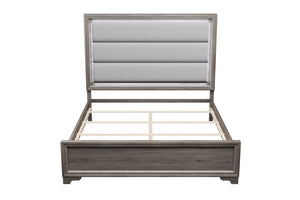 English Elm 1pc Eastern King Burlap Upholstered Bed with Led Headboard and Low Profile Frame B011S02081