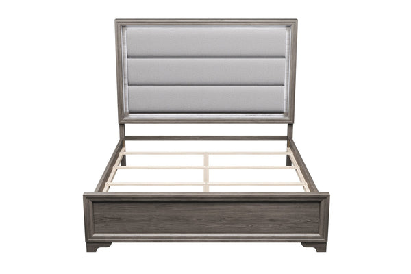 English Elm Elegant Queen Platform Bed Bonded Leather Tufted Headboard with Led Ambient Lighting B011S02080