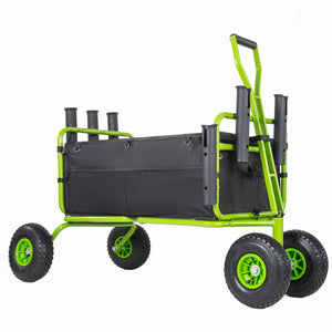 English Elm Fishing Beach Cart Collapsible Heavy Duty Wagon with All Terrain Wheels Rod Holders Green W2932P417637
